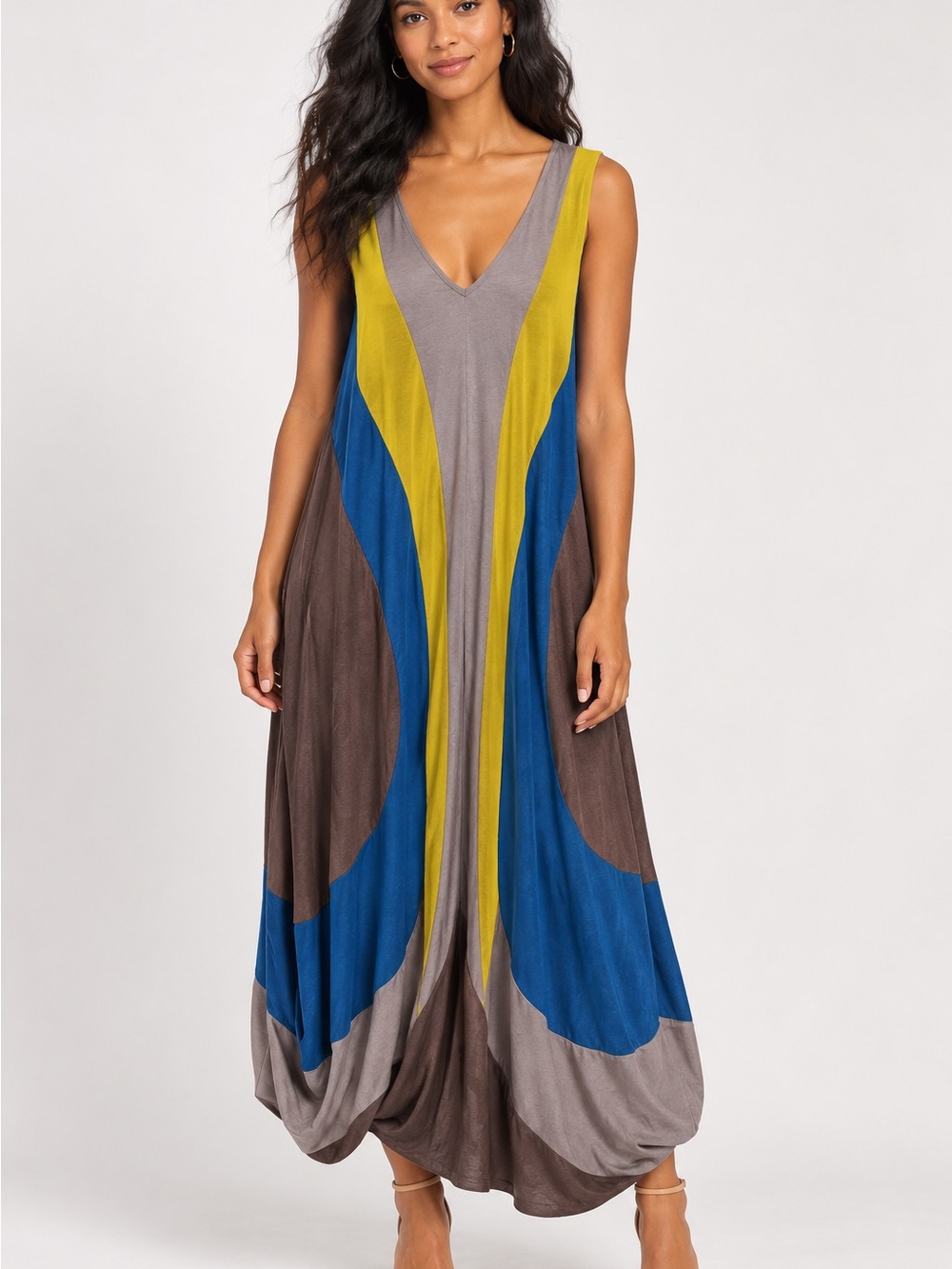 BCBGMAXAZRIA Runway Colorblock Draped Maxi Dress XXS